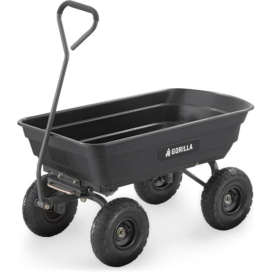 Gorilla Carts Poly Garden Dump Cart, 4 Cu Ft, 600 Lb Capacity, Pneumatic Tires - GOR4PS