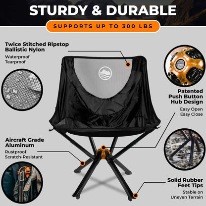 CLIQ Portable Folding Camping Chair, Black, 1 Pack, 300 Lbs - CC01