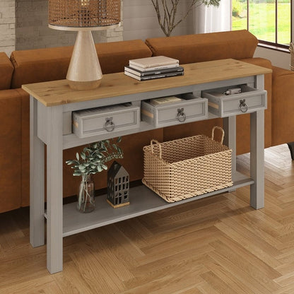 Solid Pine Wood Console Table With 3 Drawers - 47.99in W x 12.64in D x 28.82in H