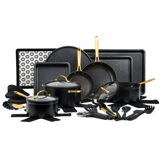 Thyme & Table 32-Piece Non-Stick Cookware & Bakeware Set, Black