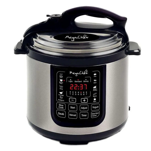 MegaChef 8 Qt Stainless Steel Electric Pressure Cooker With Digital Presets And Slow Cook Function