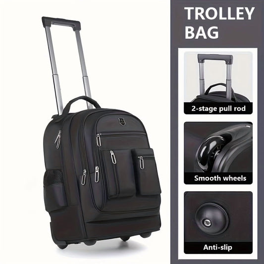 Rolling Backpack With Retractable Handle, Aluminum Frame, Oxford Fabric, Black