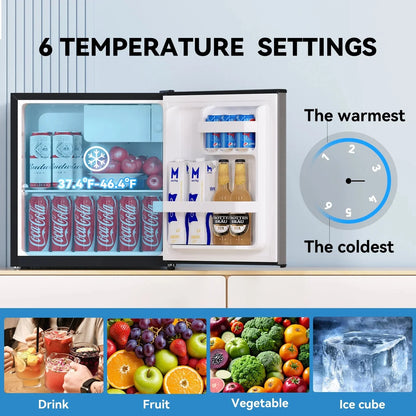 Single Door Mini Fridge With Freezer, 1.7 Cu Ft, Grey