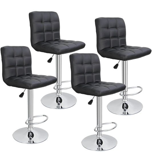 ZENY Bar Stool Set Of 4 With Soft Cushion And Metal Frame - Black