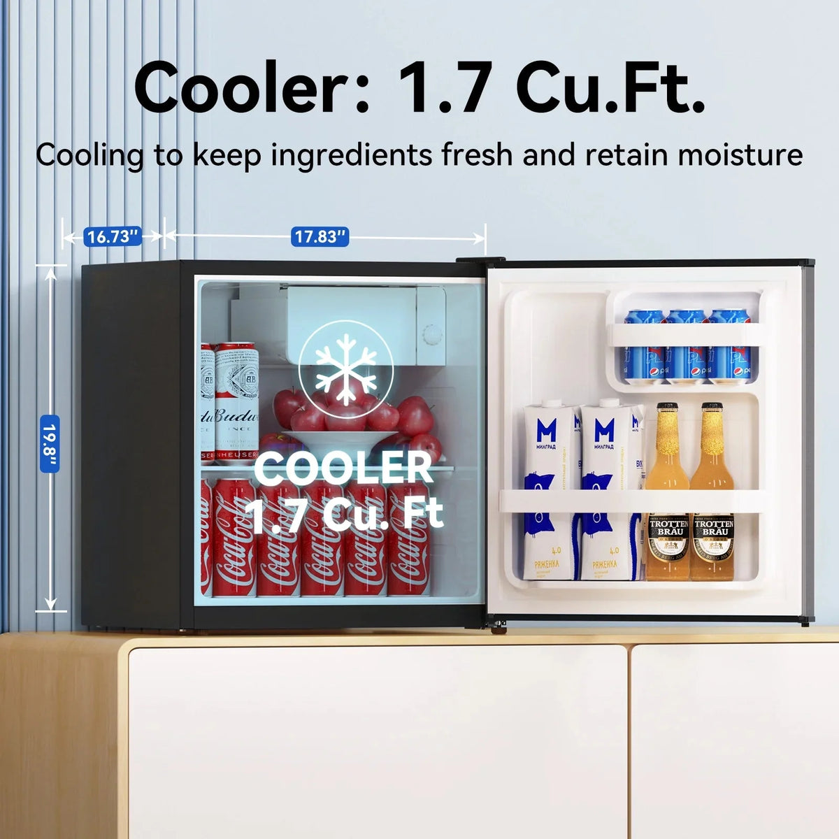 Single Door Mini Fridge With Freezer, 1.7 Cu Ft, Grey