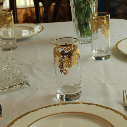 24K Gold Embellished Crystal Highball Tumblers, Set Of 4, 11 oz - Made In Italy