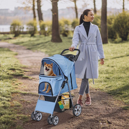 Foldable 4 Wheel Pet Stroller With Cup Holder