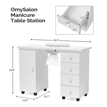 OmySalon Manicure Table Nail Desk With Electric Downdraft Vent