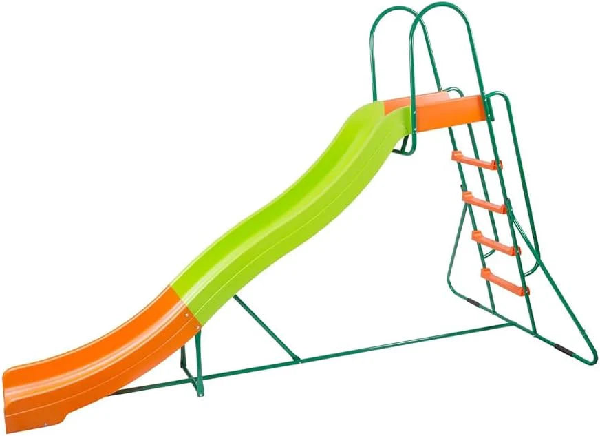PLATPORTS Outdoor Playground Slide, 10 Ft, 123.59 in L x 58.5 in W x 60.45 in H, Orange/Green, Ages 4-8