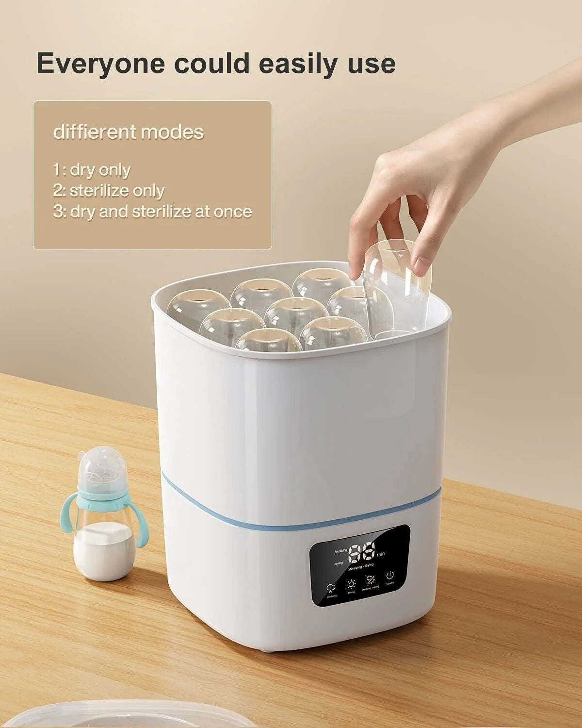 3-In-1 Baby Bottle Steam Sterilizer And Dryer, 9 Bottles, White