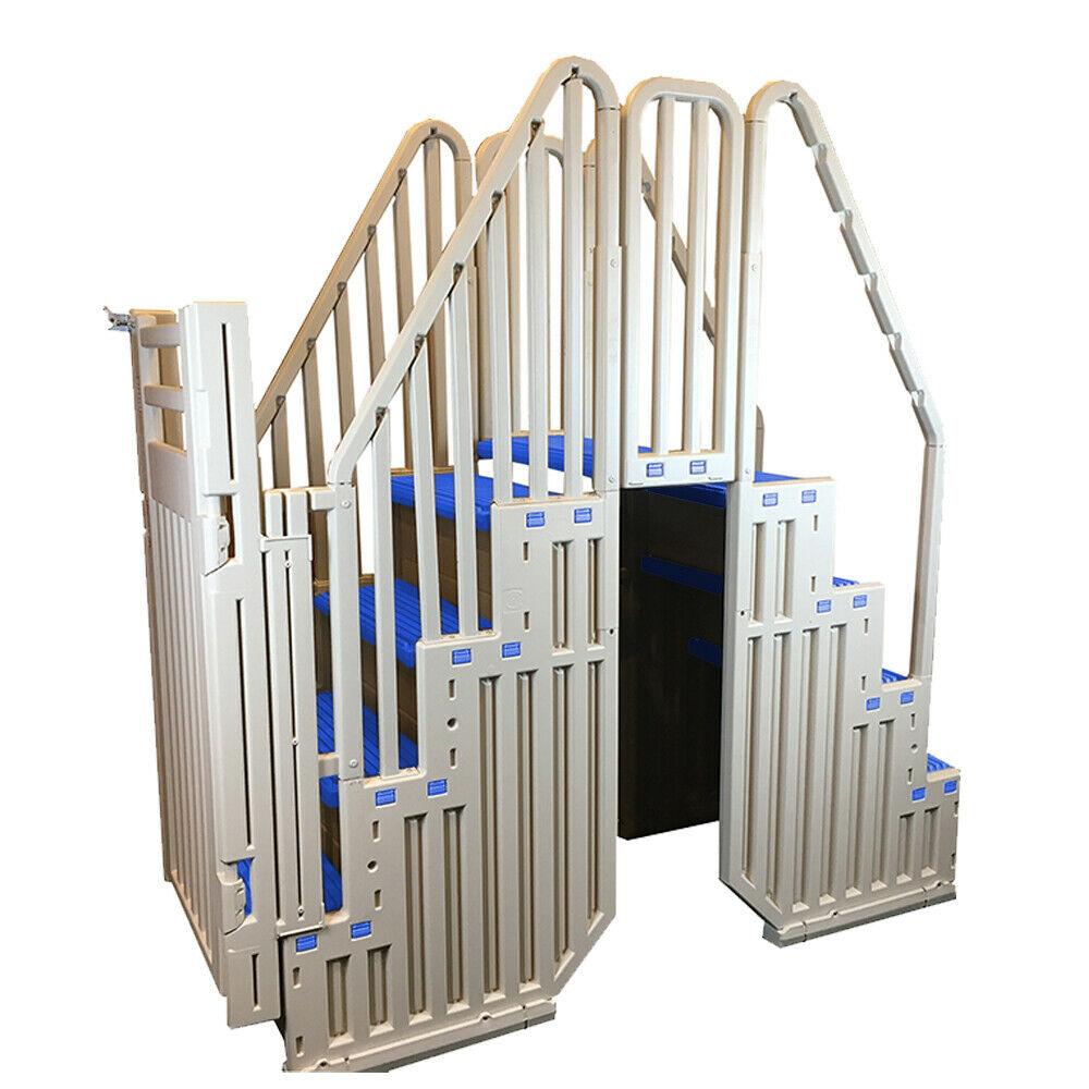 Confer Above Ground Pool Steps With Blue Safety Closure - Warm Gray