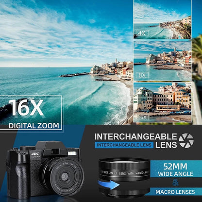 NBD Digital Camera 4K Ultra HD 48MP With Wide Angle Lens, 16x Digital Zoom And 3 Inch Screen