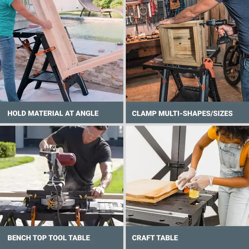 Worx Pegasus 2-in-1 Folding Work Table And Sawhorse With Clamps, 300-1000 lbs Capacity