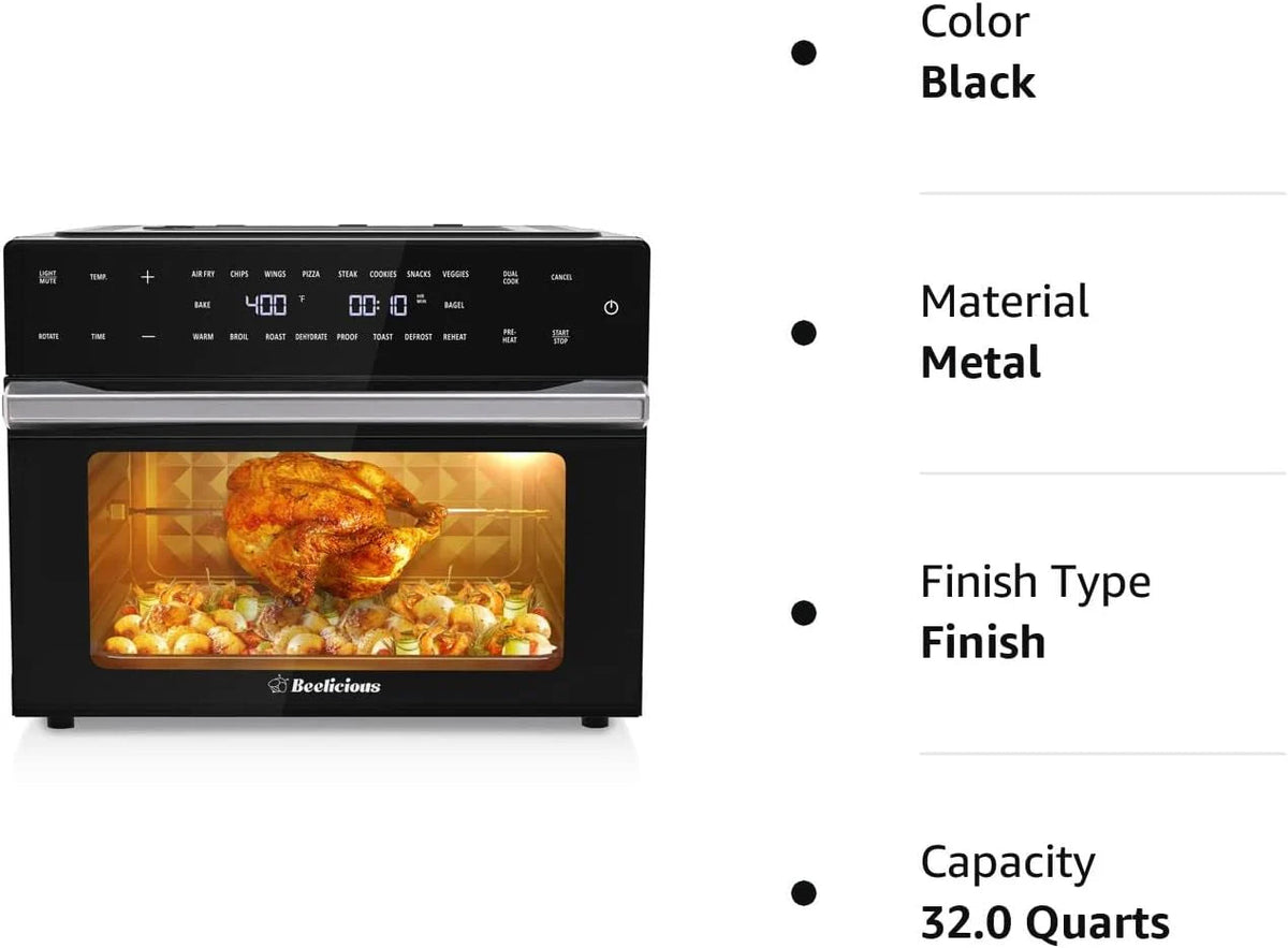 Beelicious Air Fryer Oven Combo, 32QT, Black, 19-in-1 - BAF-802