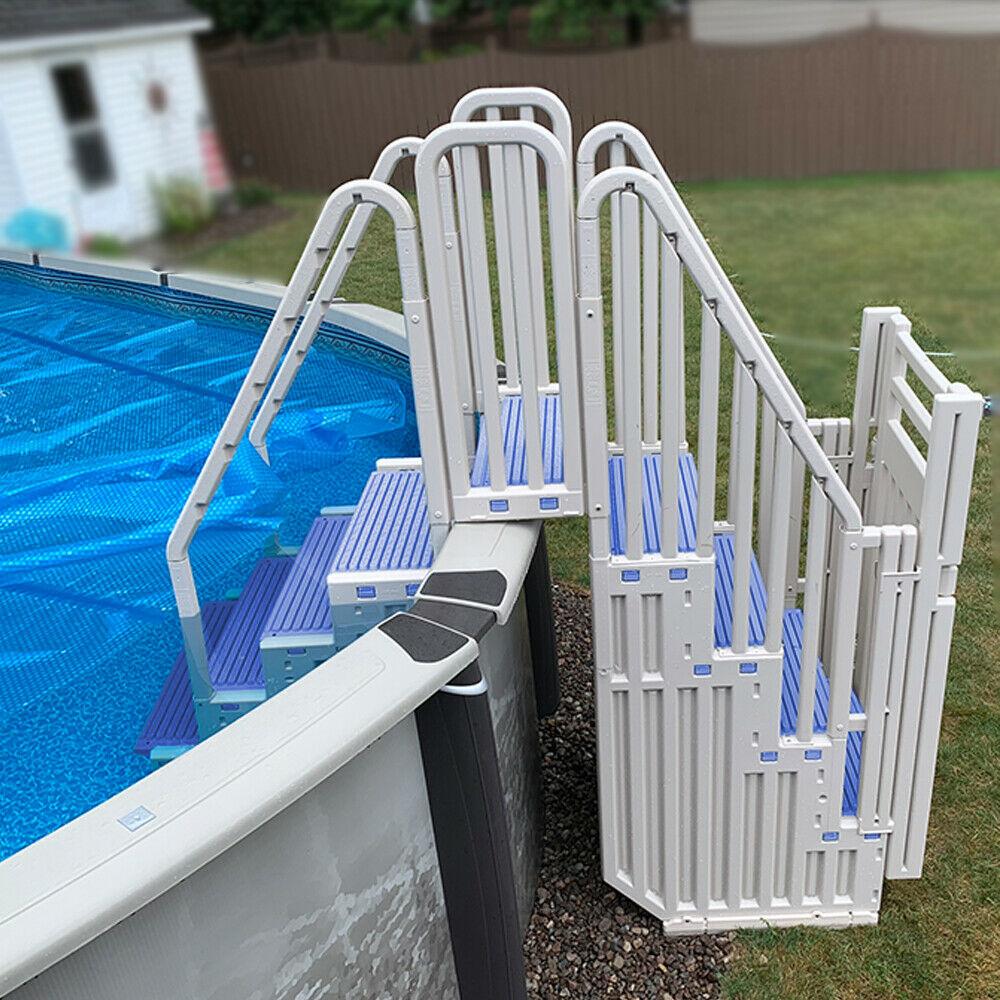 Confer Above Ground Pool Steps With Blue Safety Closure - Warm Gray