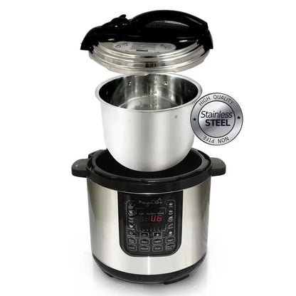 MegaChef 8 Qt Stainless Steel Electric Pressure Cooker With Digital Presets And Slow Cook Function