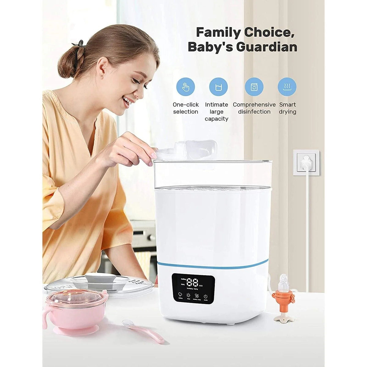 3-In-1 Baby Bottle Steam Sterilizer And Dryer, 9 Bottles, White