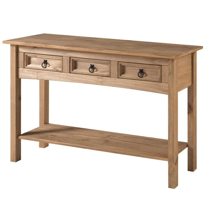 Solid Pine Wood Console Table With 3 Drawers - 47.99in W x 12.64in D x 28.82in H