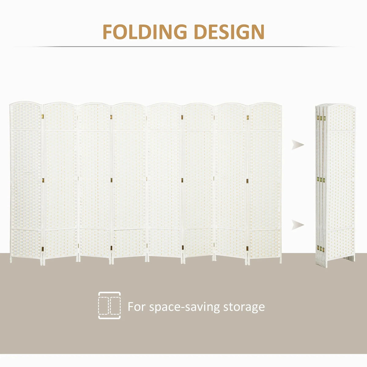 HOMCOM Folding Privacy Screen, 8 Panel, 5.6' Tall, White - 830-814V02WT