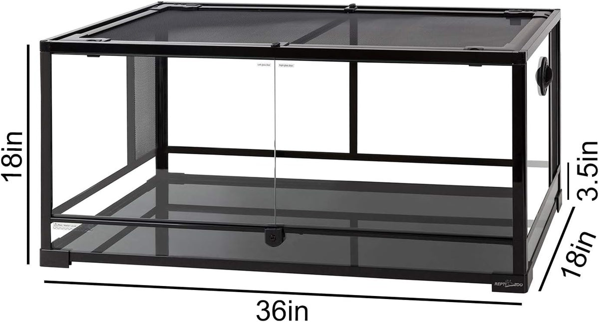 50 Gallon Reptile Glass Terrarium Tank With Double Hinge Door And Screen Ventilation - 36 x 18 x 18 in Knock-Down